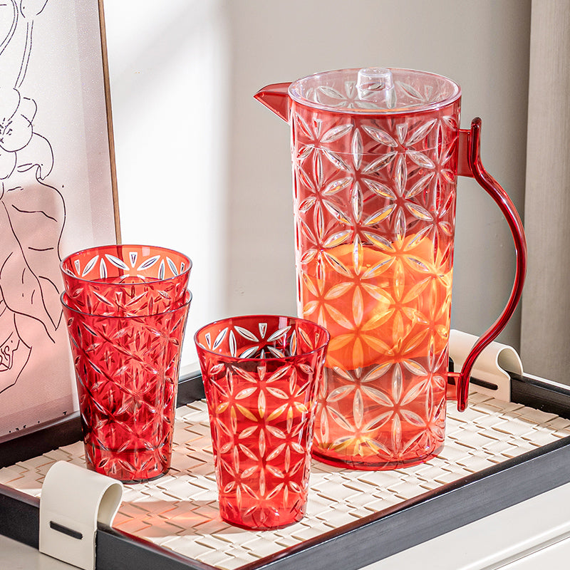 Flower Cut Double Colour White+Red Water Set 7pc