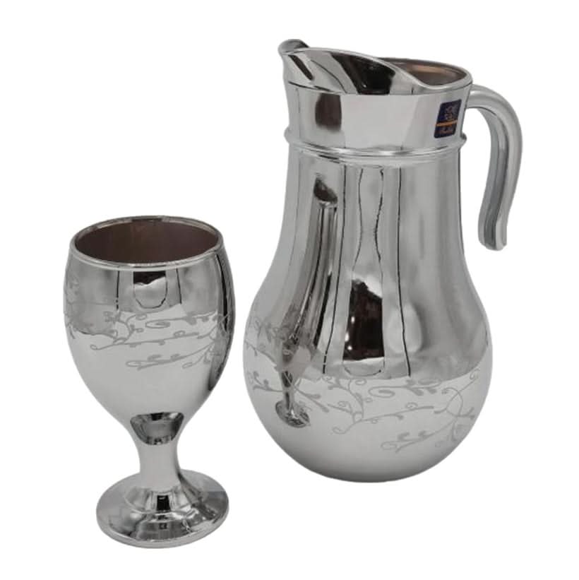 Leaves Design Nova Silver Jug glass set with WINE glass-7 PC (Glassware)