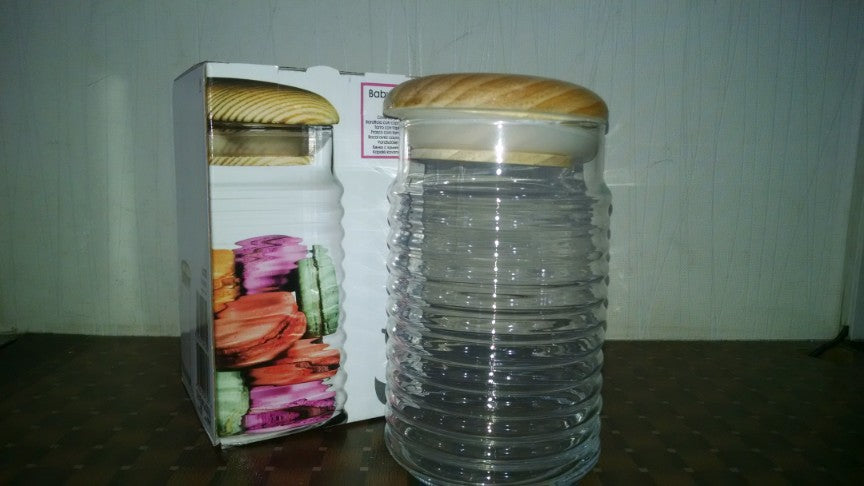 BIG JAR WITH WOOD COVER