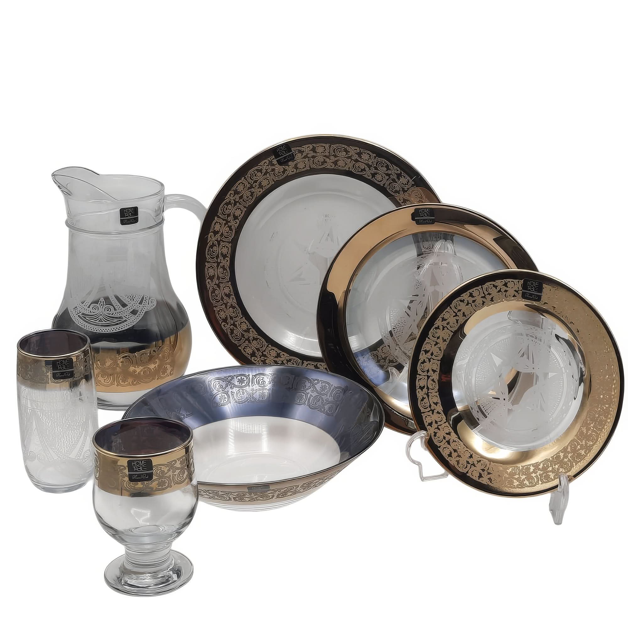 Elegant Golden Dinnerware Set 32 Piece Gift Box (Glass)