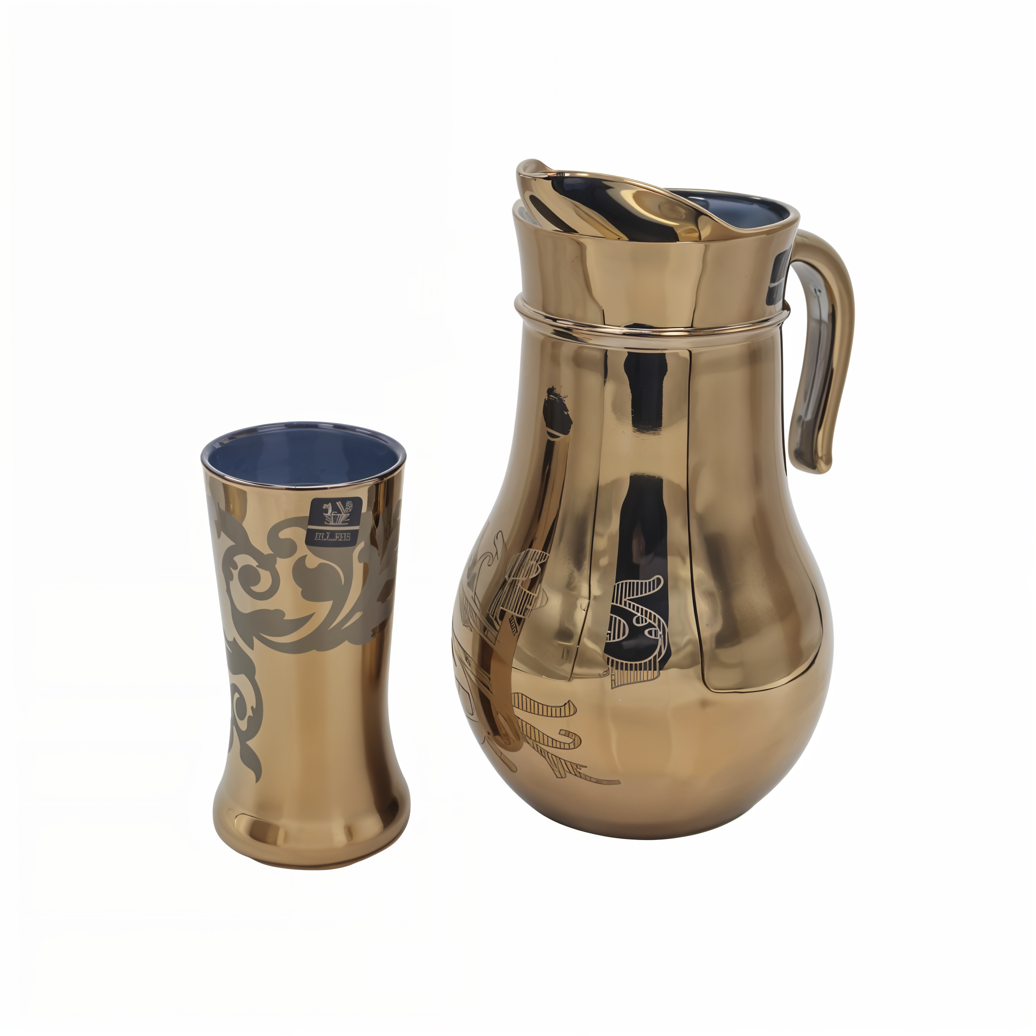 Wave Design Nova Golden Jug Glass Set with HB glass 7PC (Glassware)