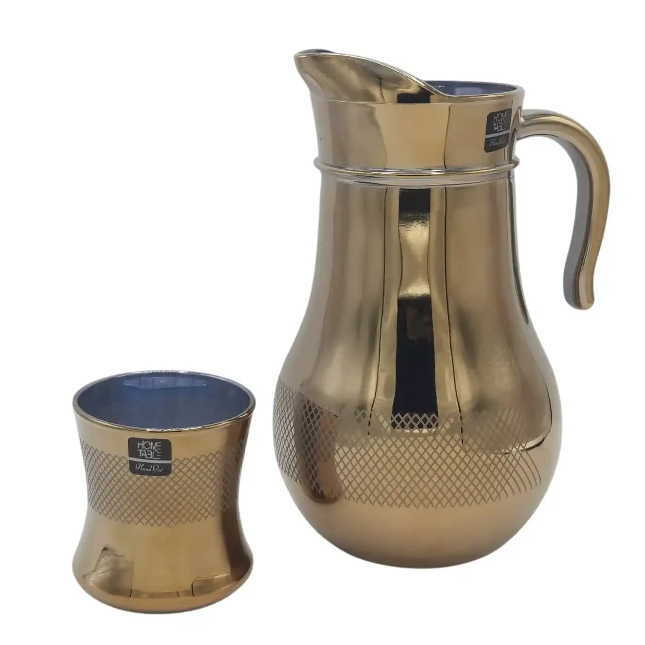 Elegant Gold Dotted Jug Glass Set with Contour DOF Glass 7PC (Glassware)