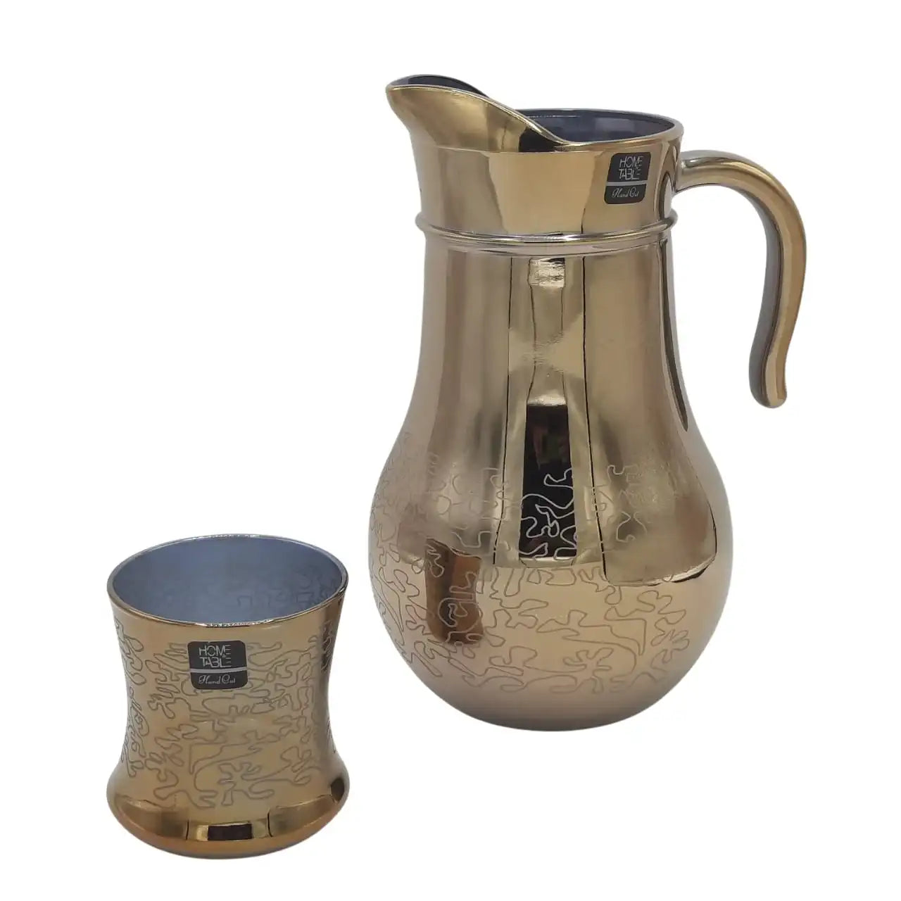 Gold Serveware Set with Patterned DOF Glass 7PC (Glassware)