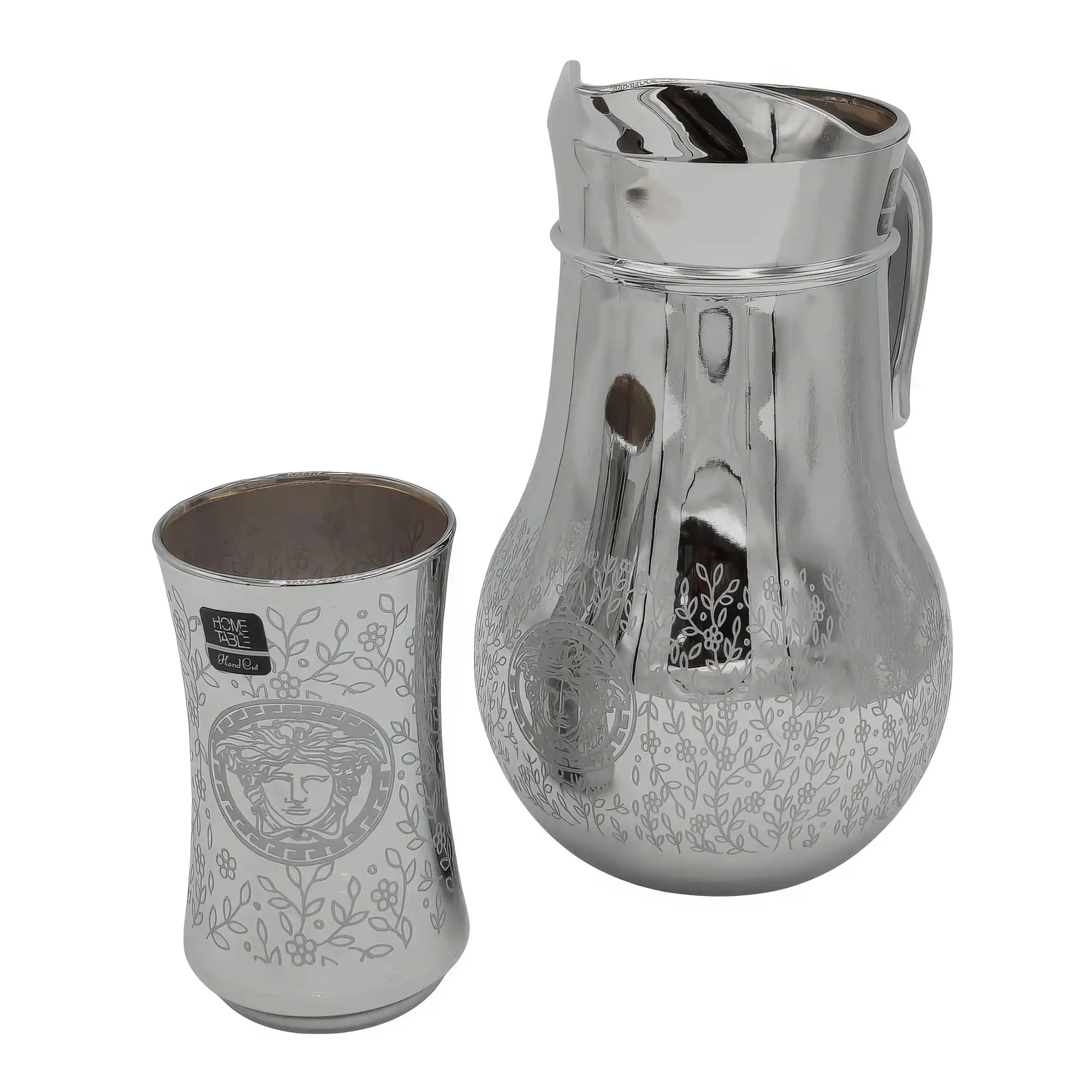 Flower And Leaves Silver Jug glass set with HB glass-7 PC (Glassware)