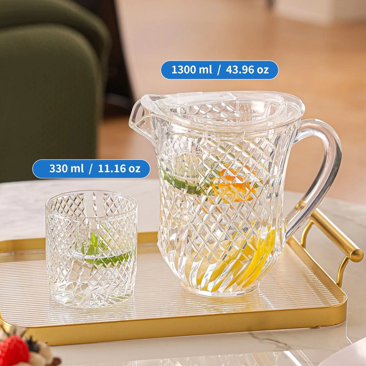 Acrylic Diamond Net Water Set 7pc (glass 330ml & jug 1300ml)
