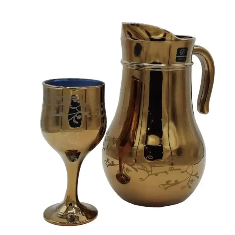 Stylish Nova Golden Jug Glass Set with WINE glass 7PC (Glassware)