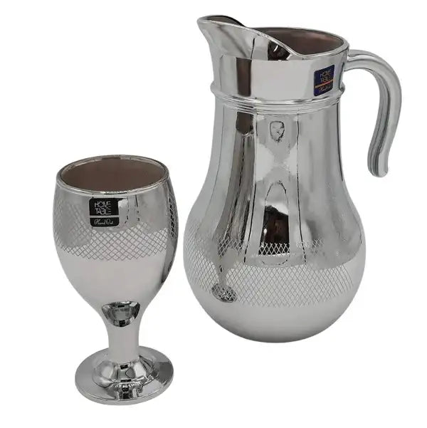 Net Printed Nova Silver Jug glass set with WINE glass-7 PC (Glassware)