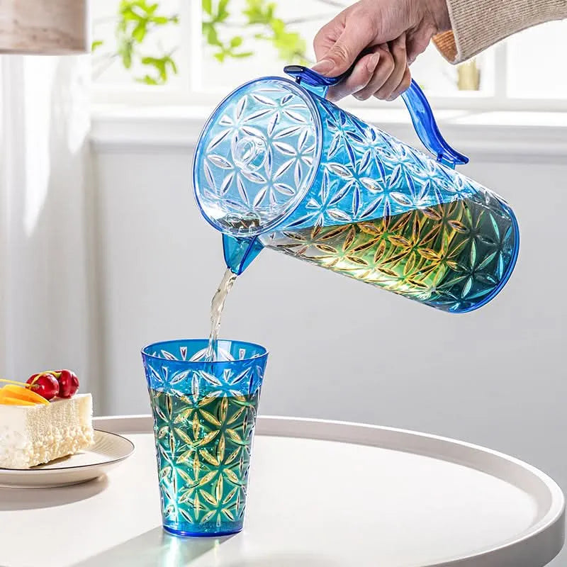 Flower Cut Double Dolour Dhite+Blue Glass 380 ML