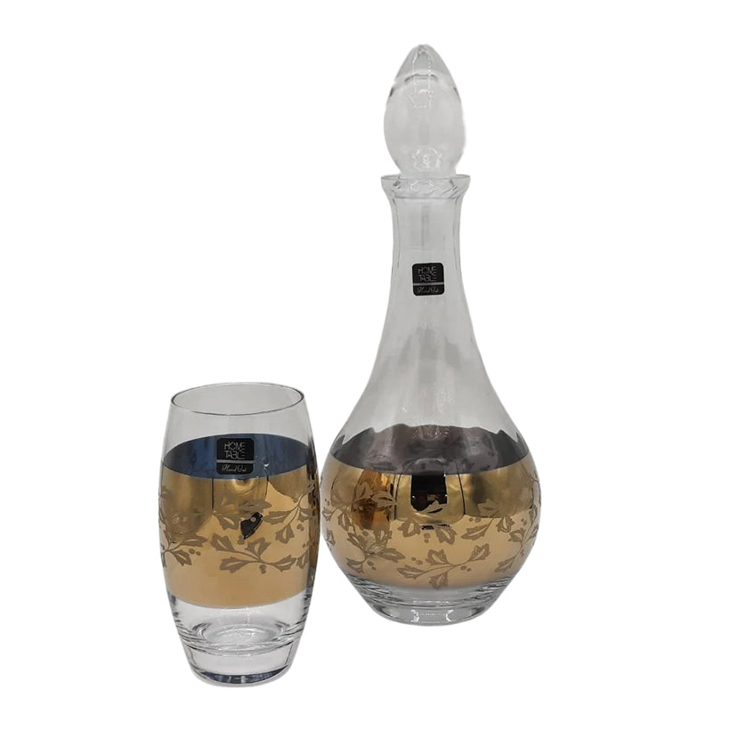 High Quality western Barrel Golden Carafe Set 7Pc (Glass)