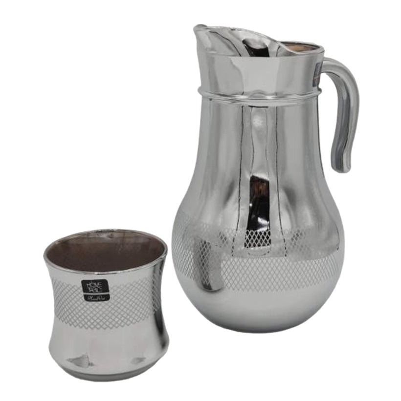 Net Pattern Printed Silver Jug And Glass Set (Glass)