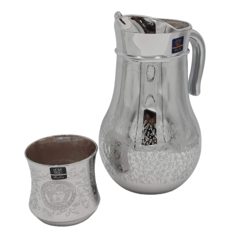 Flower And Leaves Silver Jug And Glass Set (Glass)