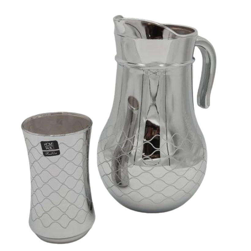 Wave Pattern Printed Silver Water Set (Glass)