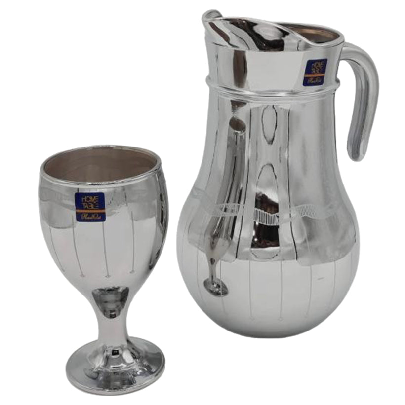 Drop Lining Printed Nova Silver Wine Water Set (Glass)