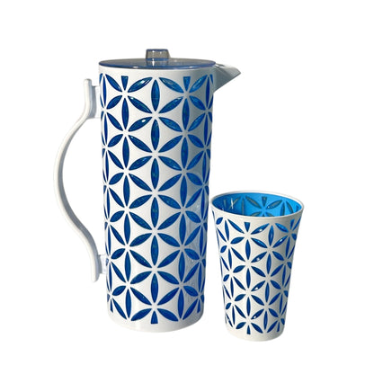 Flower Cut Double Colour White+Blue Water set 7pc