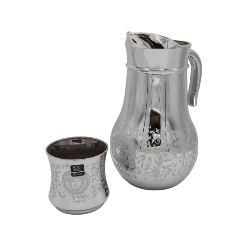 Leaves Printed Silver Jug And Glass Set (Glass)