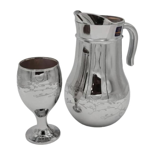 Leaves Design Nova Silver Jug glass set with WINE glass-7 PC (Glassware)