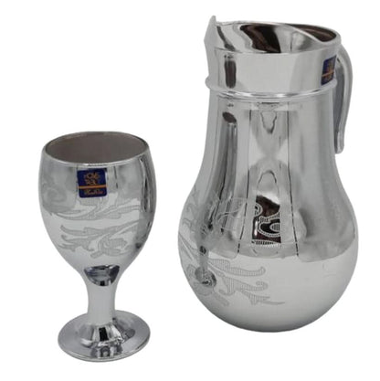 Leaves Lining Design Nova Silver Jug glass set with WINE glass-7 PC (Glassware)