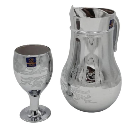 Leaves Lining Design Nova Silver Jug glass set with WINE glass-7 PC (Glassware)