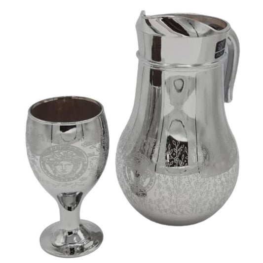 Small Leaves & Flowers Nova Silver Jug glass set with WINE glass-7 PC (Glassware)