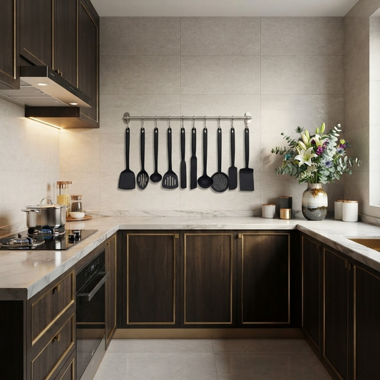 All-in-One Cooking Tools Pack – 10-Piece Black Spatula & Cooking Set