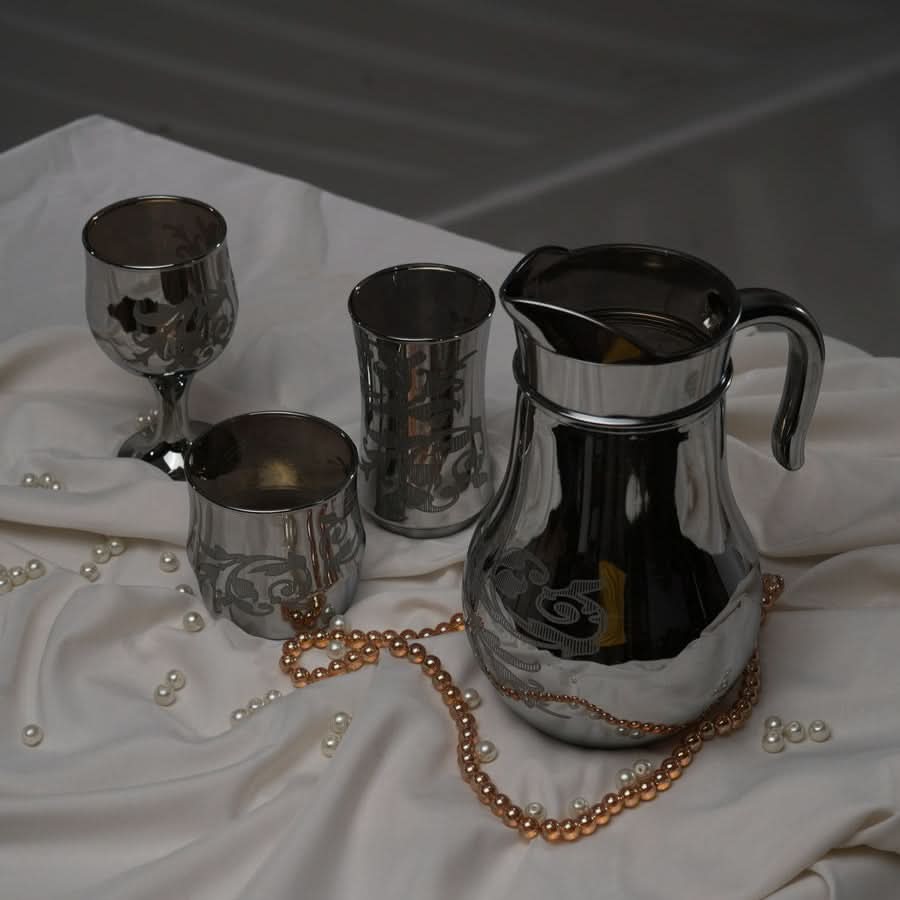 Antique Printed Silver Jug Glass Set with DOF glass (Glassware)