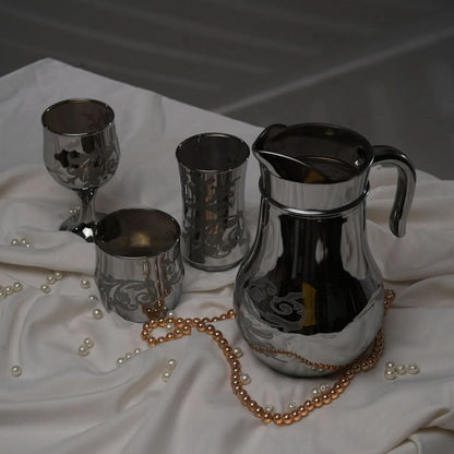 Antique Printed Silver Jug Glass Set with DOF glass (Glassware)