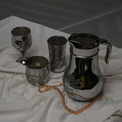 Antique Printed Silver Jug Glass Set with DOF glass (Glassware)