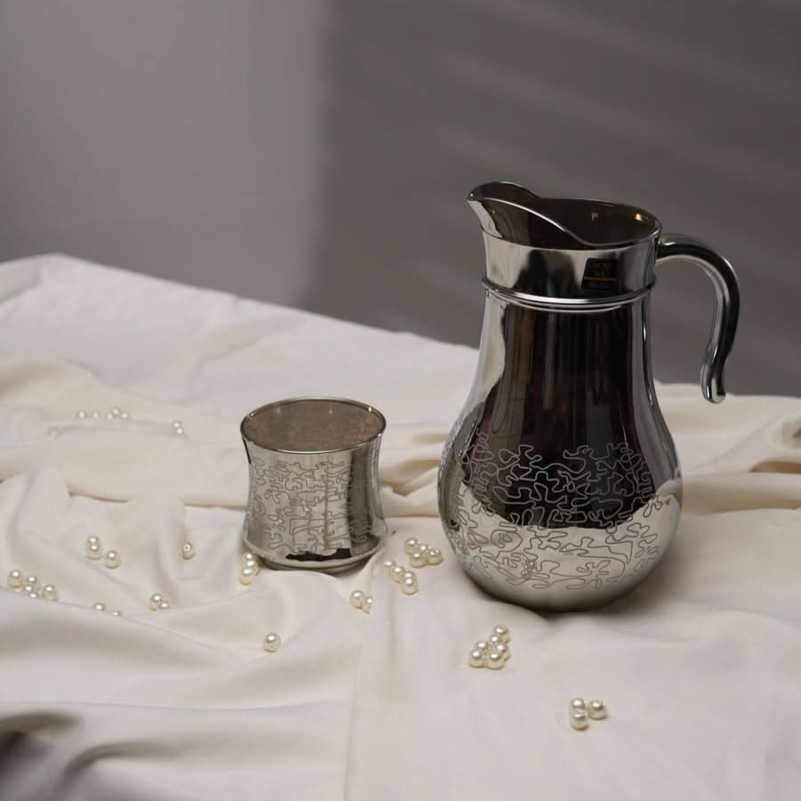 Antique Printed Silver Jug glass set with DOF glass (Glass)