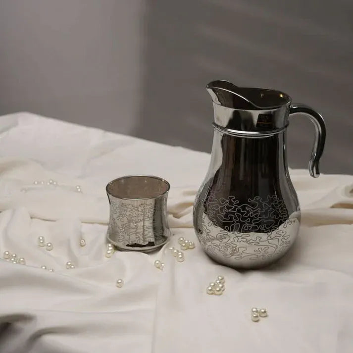 Antique Printed Silver Jug glass set with DOF glass (Glass)