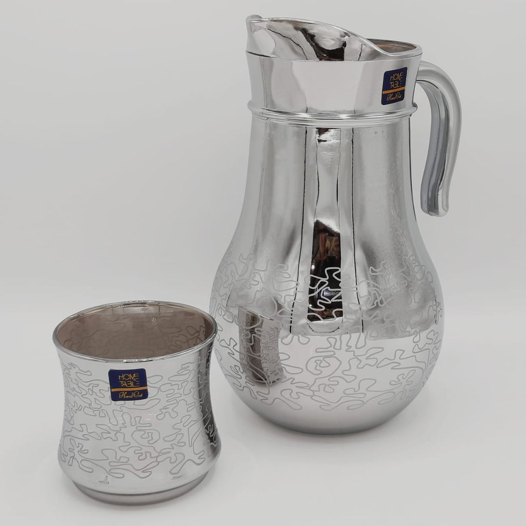 Antique Printed Silver Jug And Glass Set