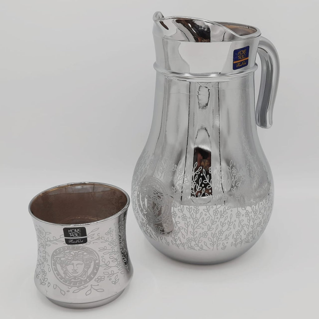 Flower And Leaves Silver Jug And Glass Set