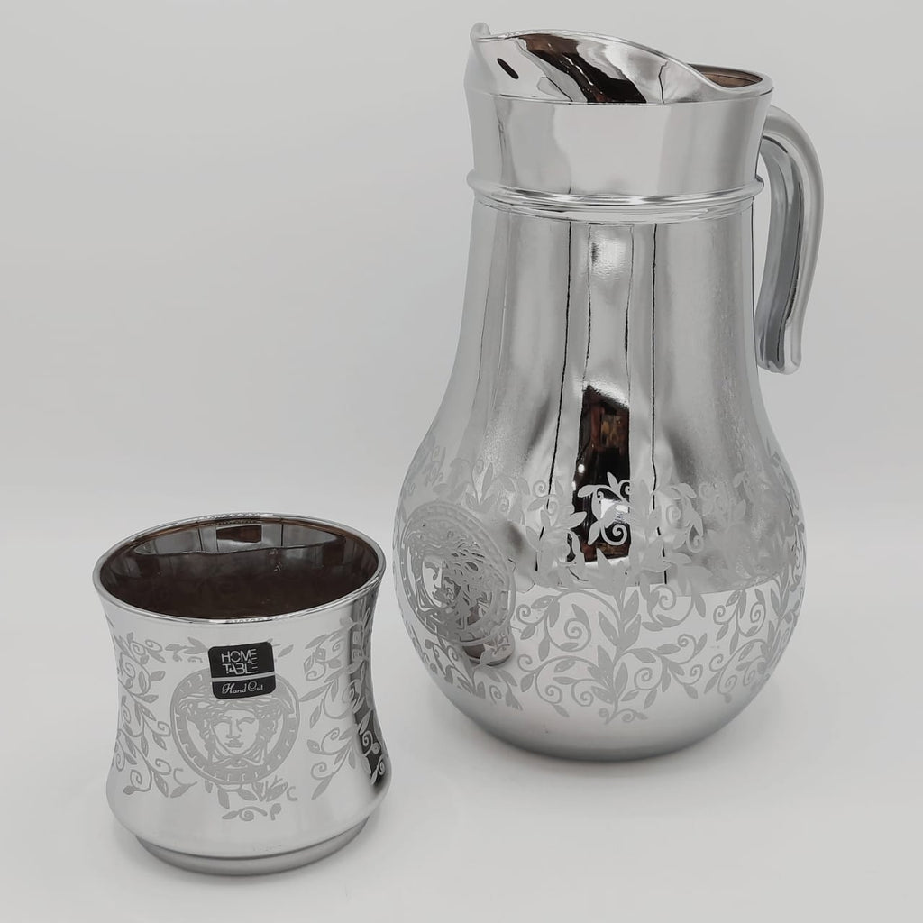 Leaves Printed Silver Jug And Glass Set