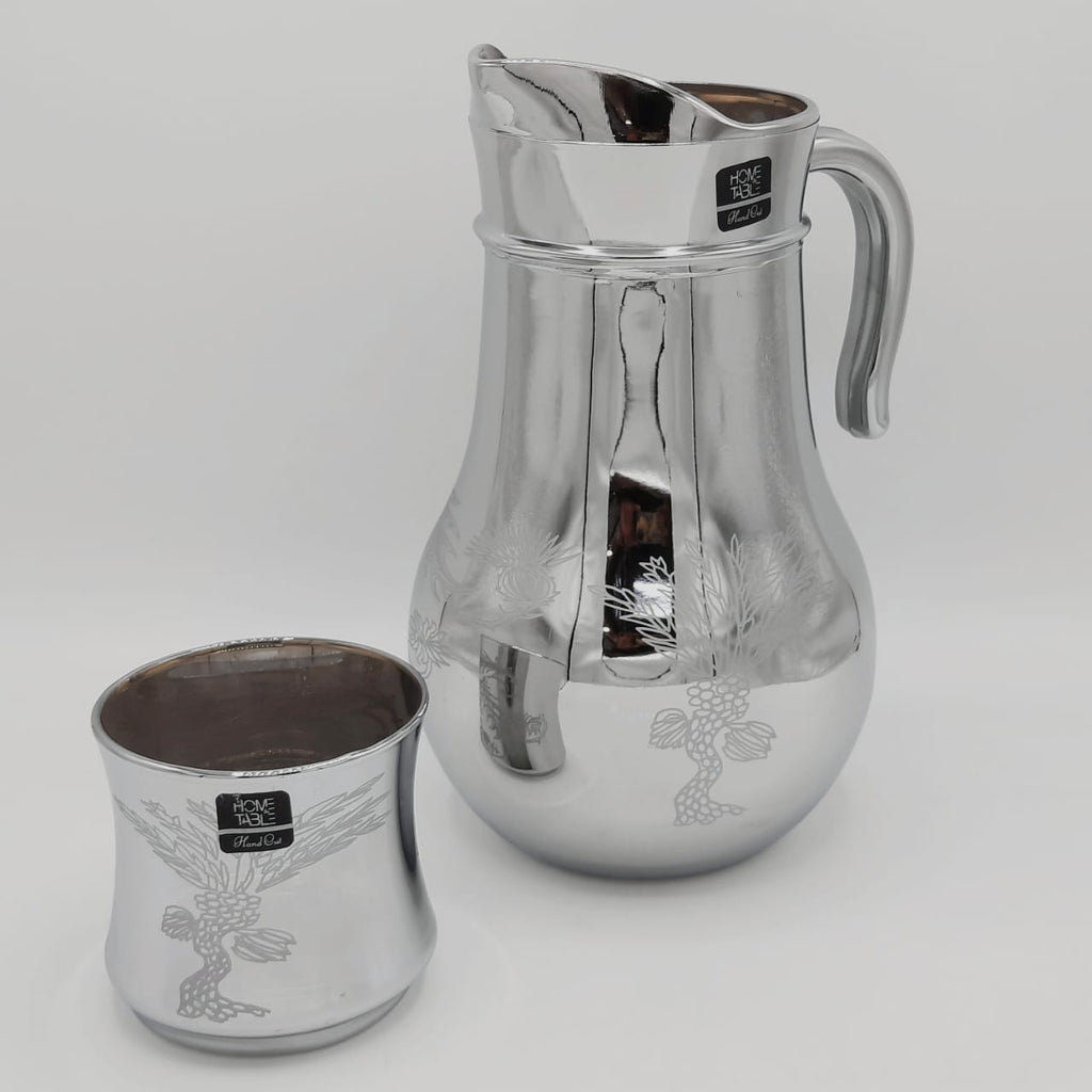 Wave Pattern Printed Silver Jug And Glass Set
