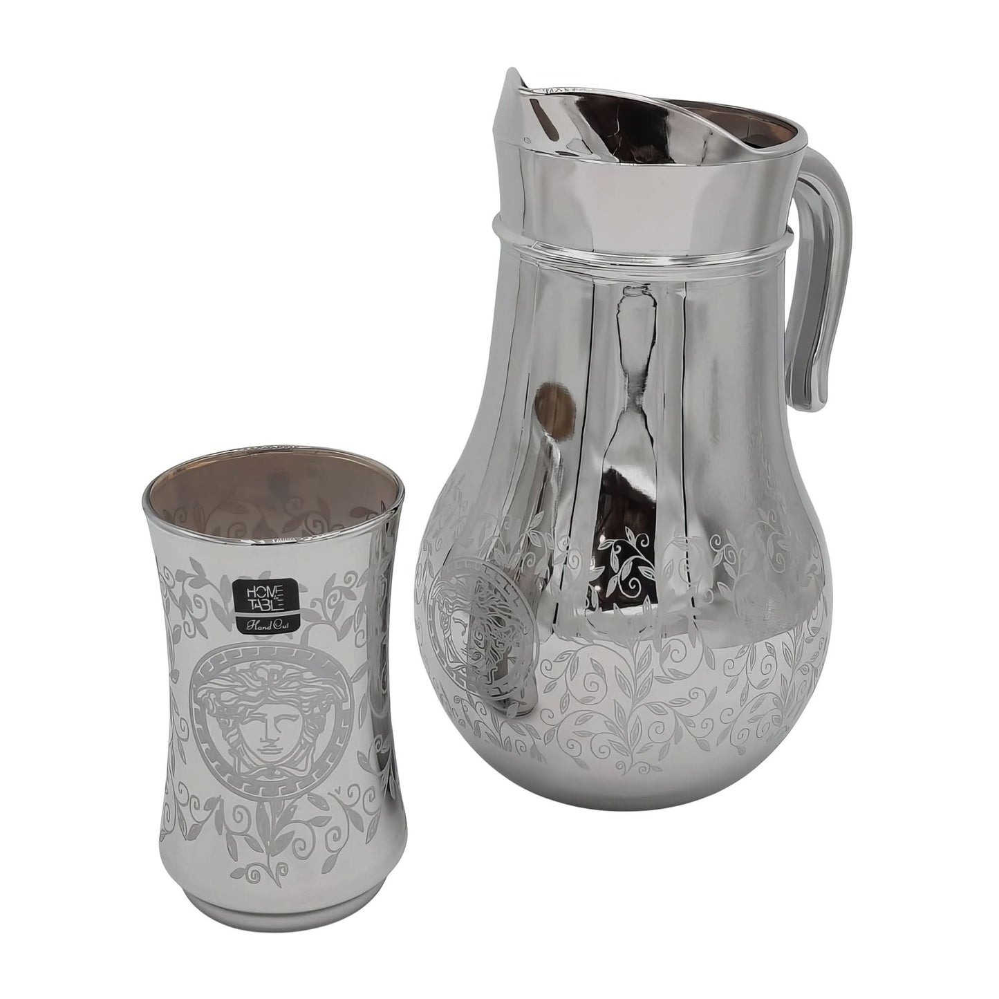 Leaves Printed Silver Jug glass set with HB glass-7 PC (Glassware)