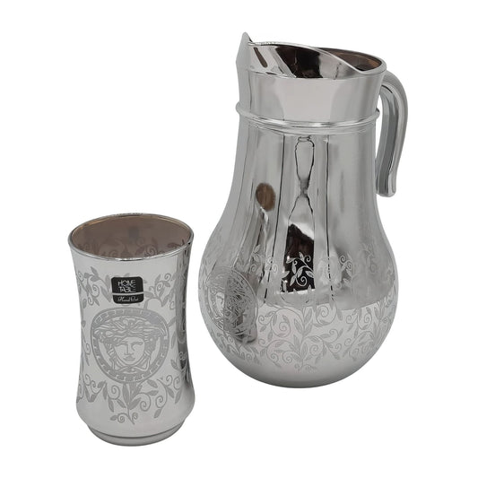 Leaves Printed Silver Jug glass set with HB glass-7 PC (Glassware)