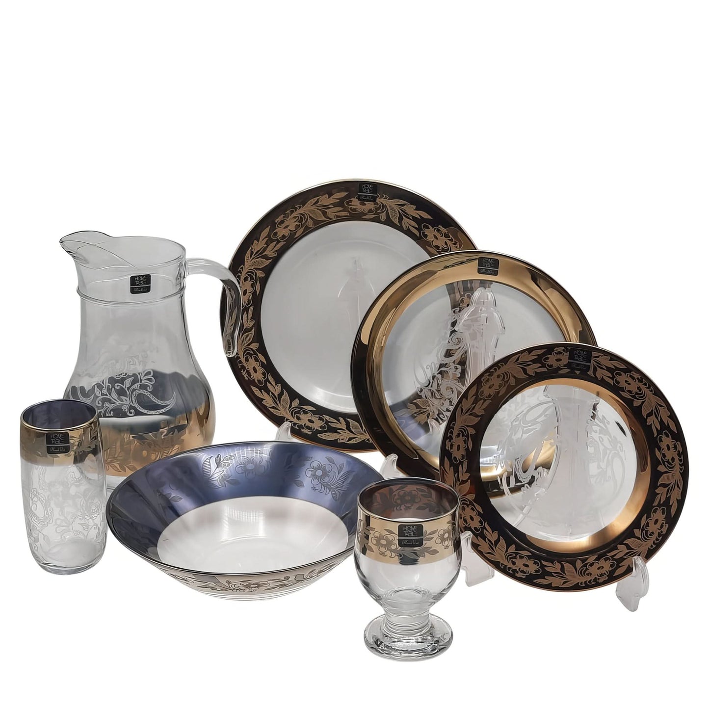 Opulent Golden Dinnerware Set - 32 Piece Gift Box (Glass)