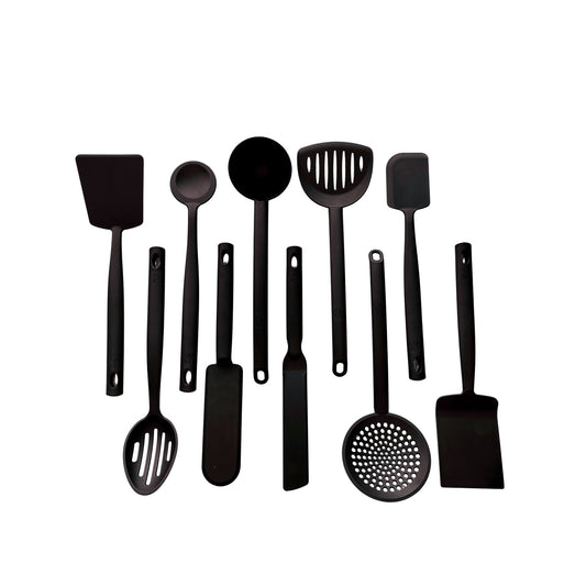 All-in-One Cooking Tools Pack – 9-Piece Black Spatula & Cooking Set