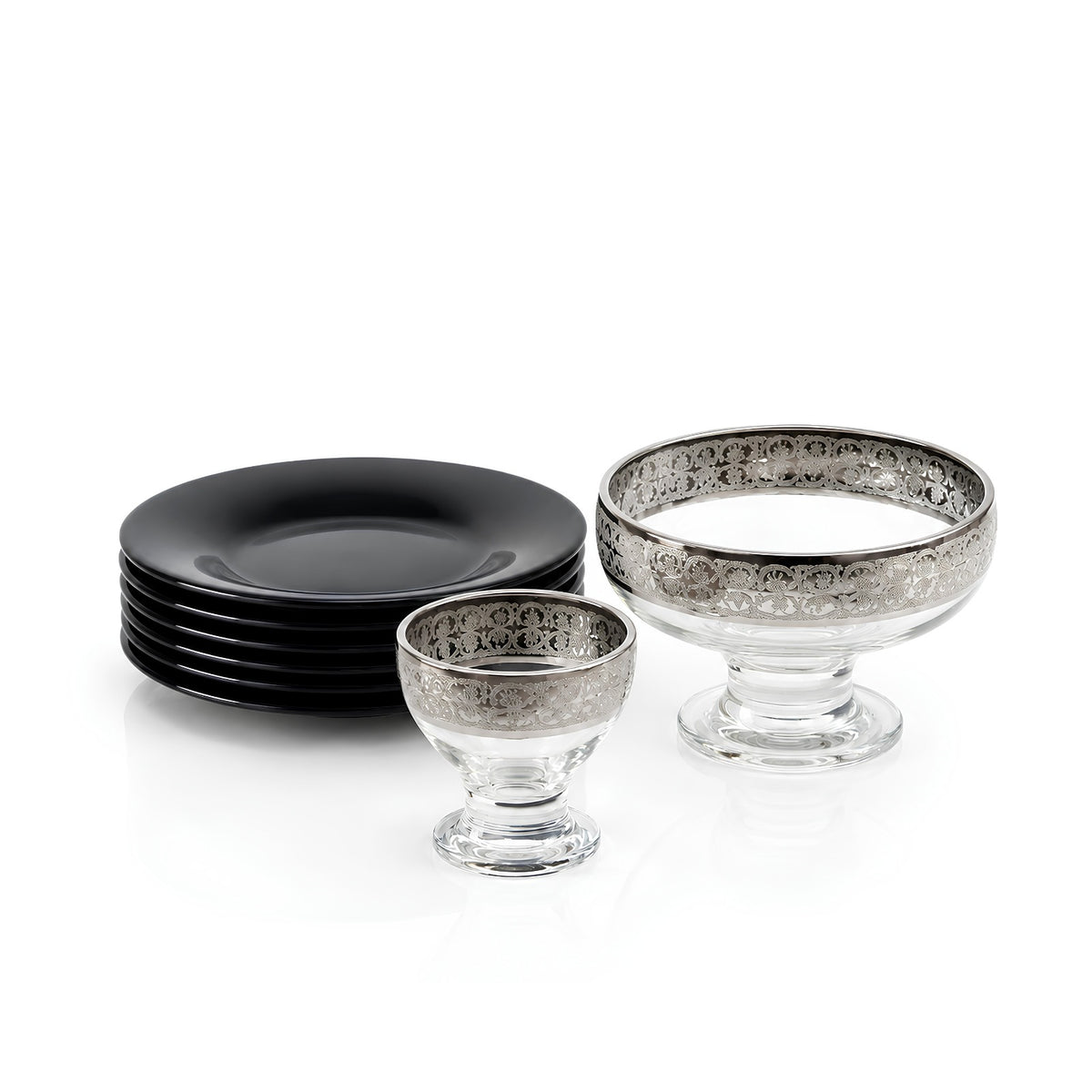 Royal Opal & Crystal Combo – 6-Piece Dinner Plates + 7-Piece Ice Cream Set