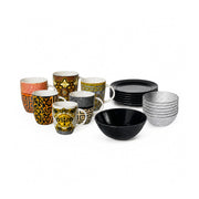 Royal Tea Time & Dessert Mega Set – 6 Printed Mugs, 6 Opal Black Plates , 1 Big Serving Bowl & 6 Crystal-clear Generation Bowls