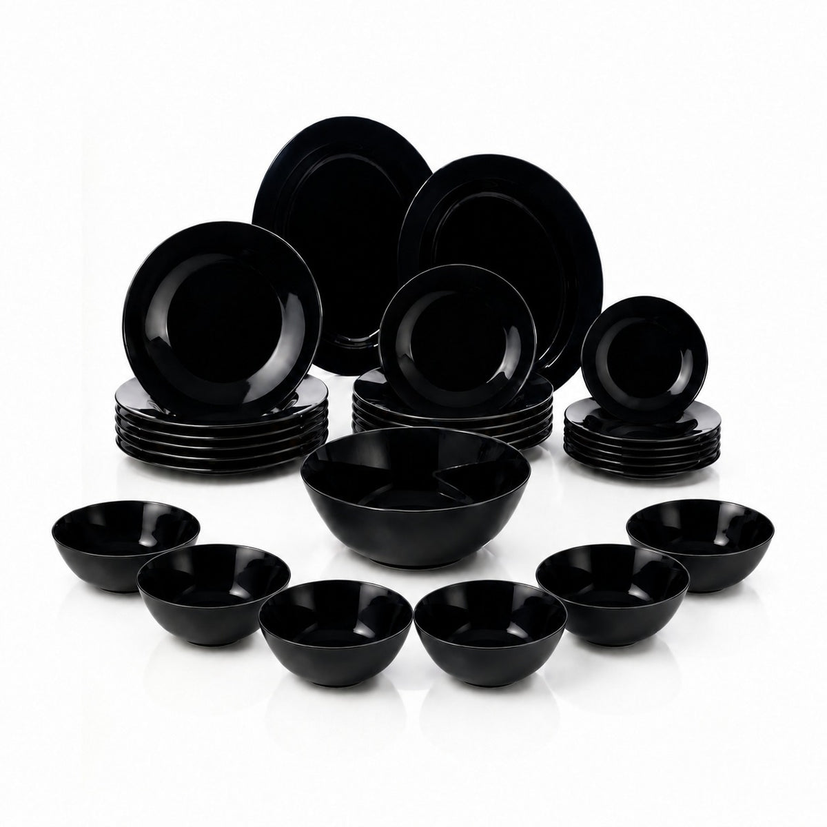 Royal Obsidian Black 27-Piece Dinnerware Set – Complete Full Dinner Set