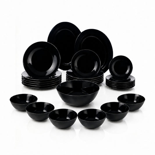 Royal Obsidian Black 27-Piece Dinnerware Set – Complete Full Dinner Set