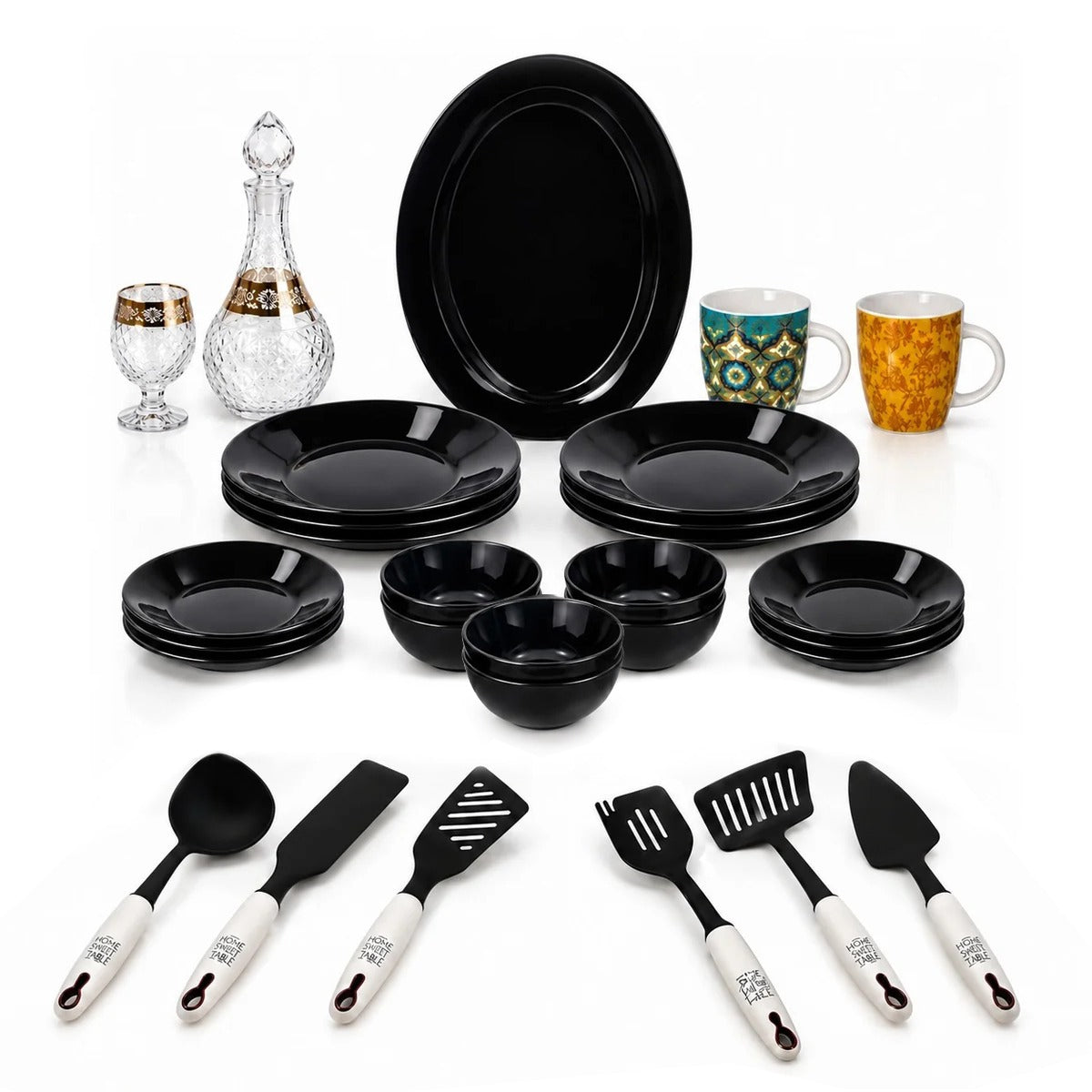 Royal Grand Dining & Cooking Collection – 34-Piece Deluxe Dinnerware, Glassware & Spoons Set
