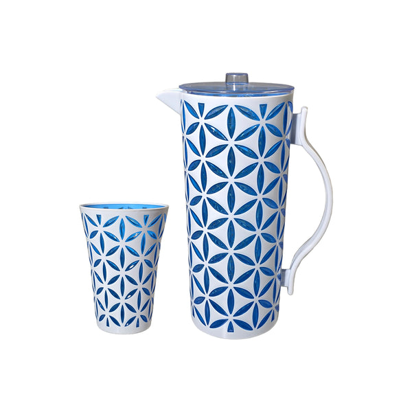 Flower Cut Double Colour White+Blue Water set 7pc
