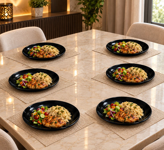 Opal Black Elegance – Set of 6 Full Size Dinner Plates