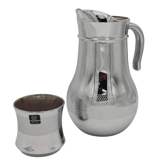 Net Pattern Printed Silver Jug Glass Set with DOF glass (Glassware)