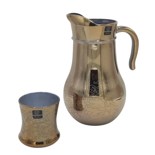 Gold Serveware Set with Patterned DOF Glass 7PC (Glassware)