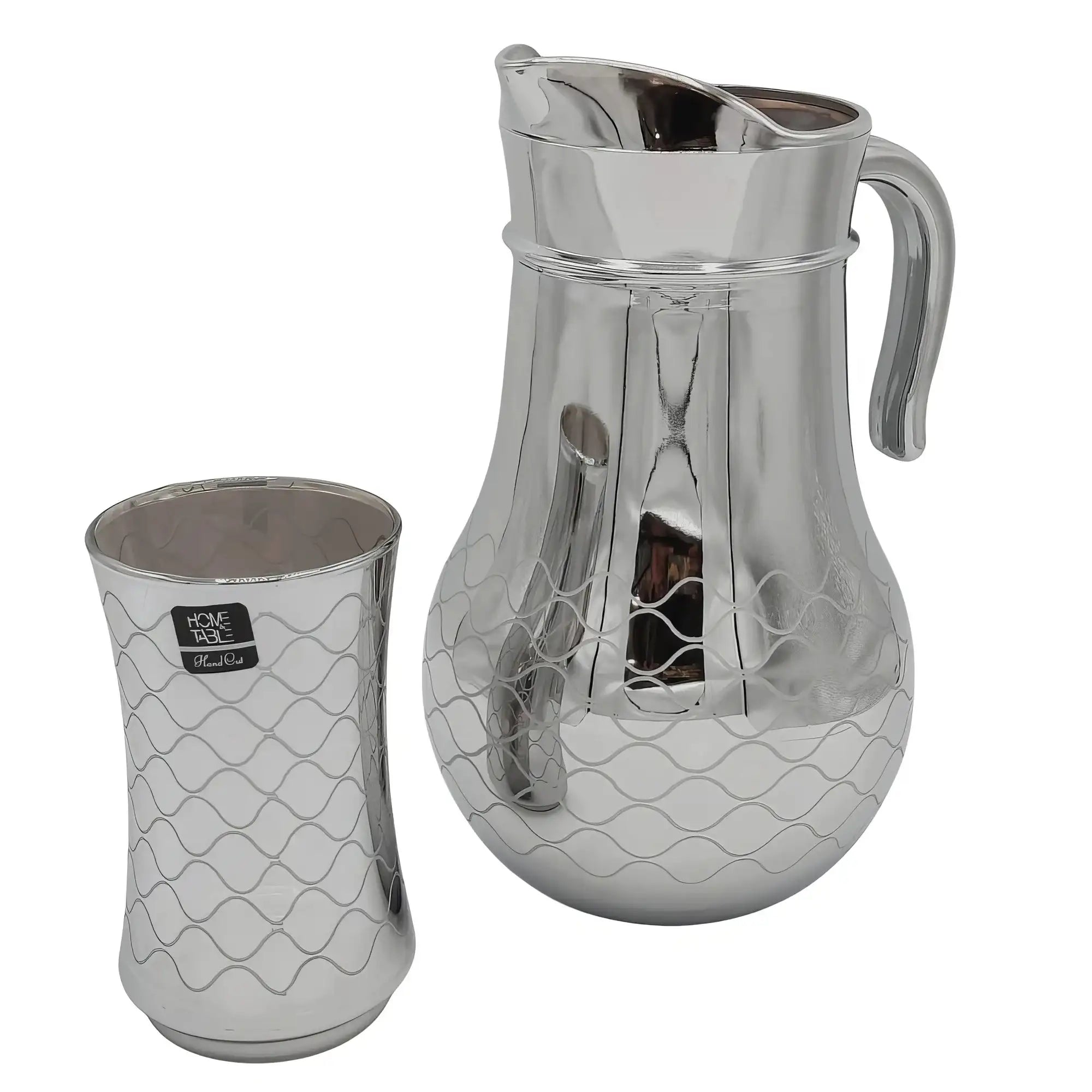 Wave Pattern Printed Silver Jug glass set with HB glass-7 PC (Glassware)