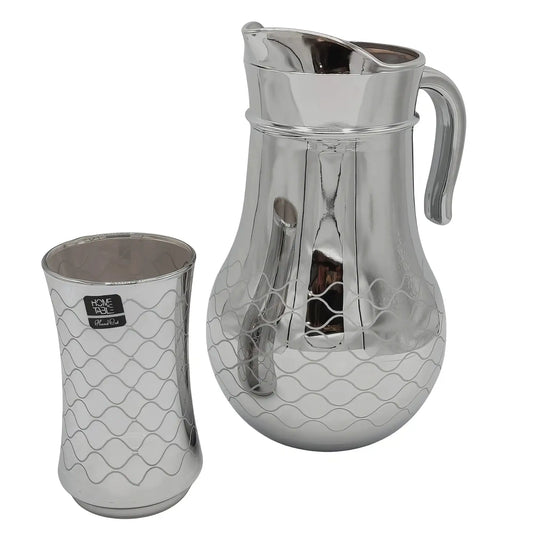 Wave Pattern Printed Silver Jug glass set with HB glass-7 PC (Glassware)