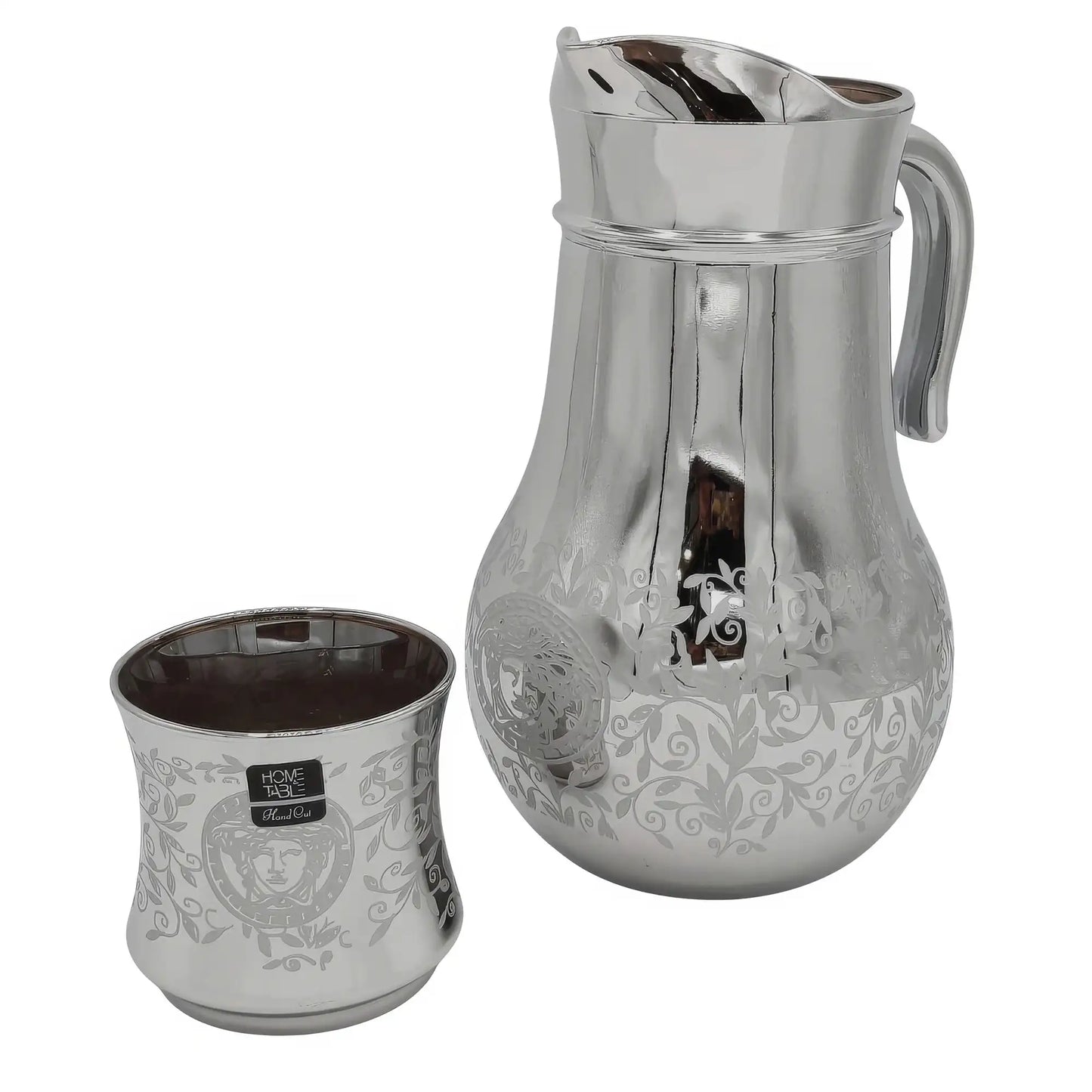 Leaves Printed Silver Jug glass set with DOF glasst (Glass)