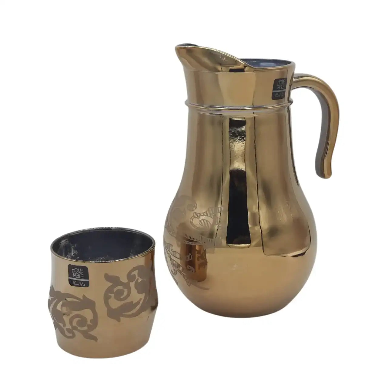Modern Golden Jug Set with Ornate Printed DOF Glass 7PC (Glassware)
